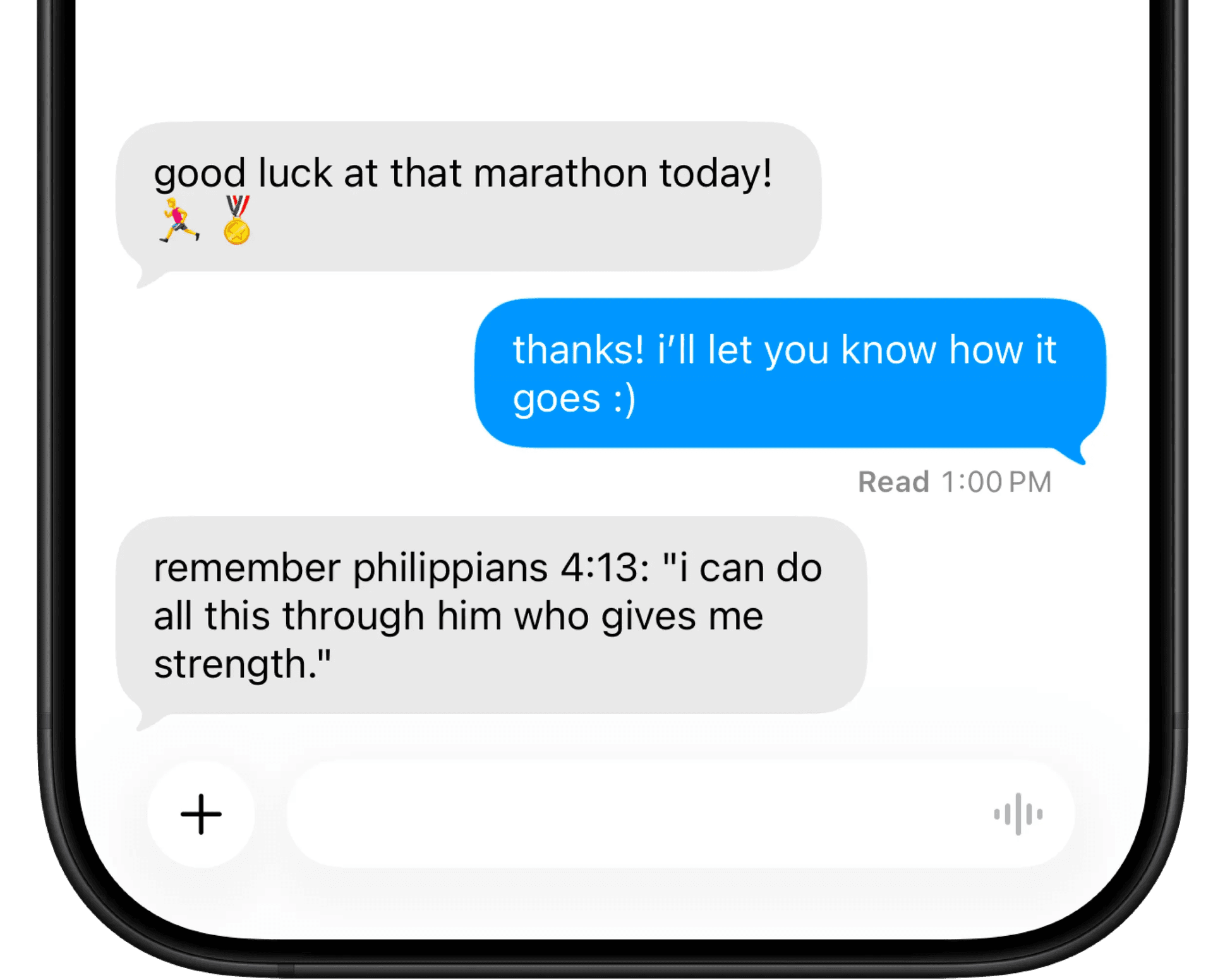 Faithly iMessage conversation